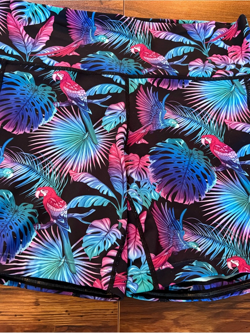 Tropical Parrot Athletic Shorts in Neon Teal & Pink 5’ inseam